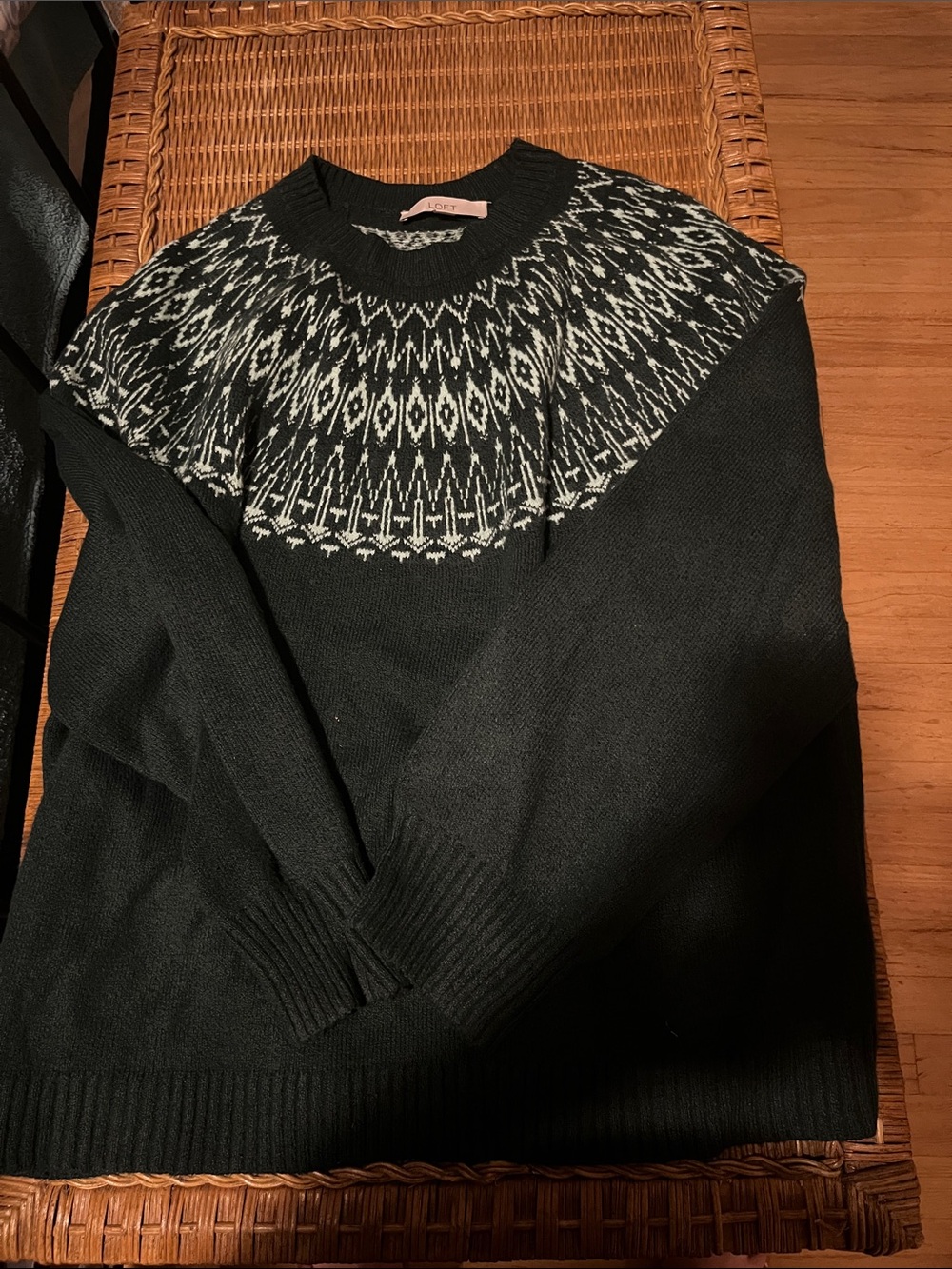 LOFT Black Sweater with White Nordic Yoke